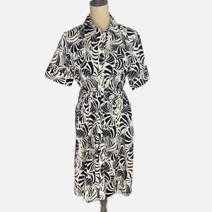 Perri Cutten Shirt Dress Botanical Blue White Short Sleeve Size AU 16/US 10-12